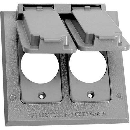 SIGMA ELECTRIC Electrical Box Cover, 2 Gang, Square, Metal Die-Cast, Round Receptacle 14324